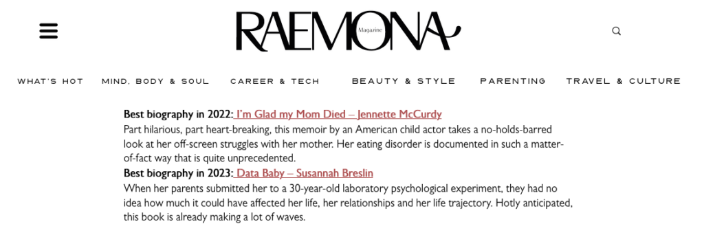 Details Little one Named 'Finest Biography in 2023' by Raemona Journal