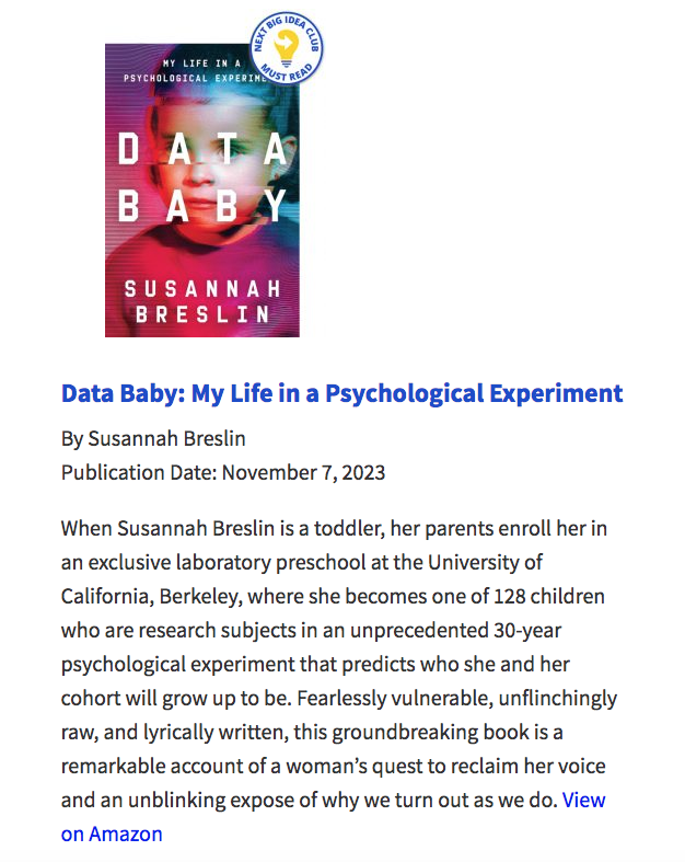 Details Infant Is 1 of the Upcoming Huge Strategy Club’s November 2023 Ought to-Read through Guides — SUSANNAH BRESLIN