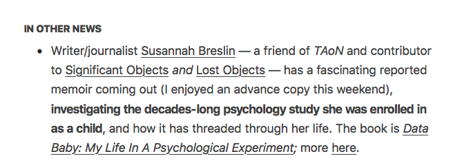 A Data Baby Shout-out — SUSANNAH BRESLIN