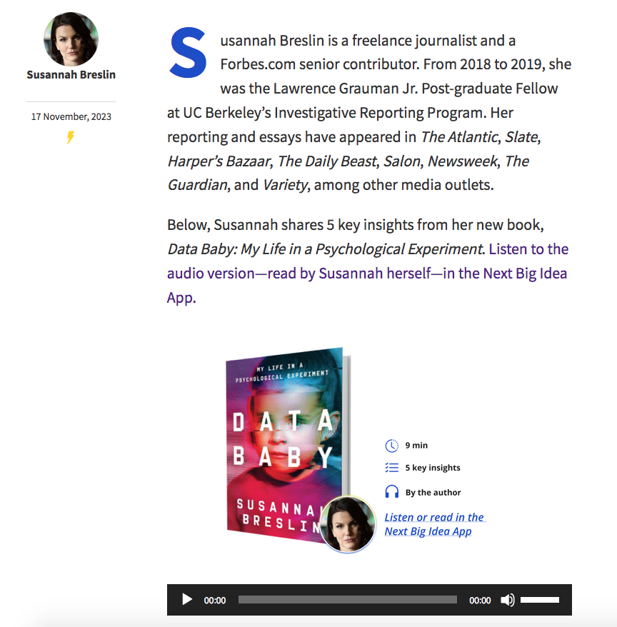 Knowledge Newborn Featured in the Following Major Idea Club’s Book Bites — SUSANNAH BRESLIN